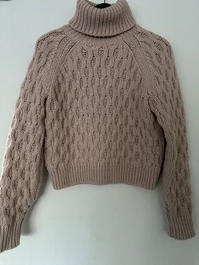 H&M Turtleneck Cable Knit Sweater in Beige